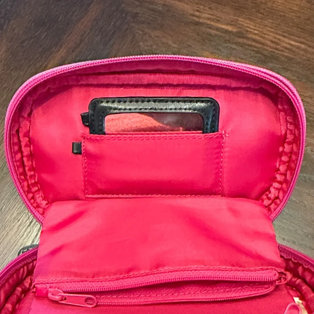 Nine West Hot Pink Cosmetic Makeup Bag Travel Organizer Black Trim